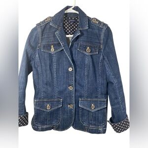 Vintage Inspired Lands’ End Women’s Size 4 Floral Accent
Denim Utility Jacket